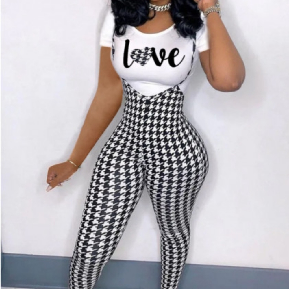 ❤New! Lovely 2 Piece Black/White Plaid Pants Set